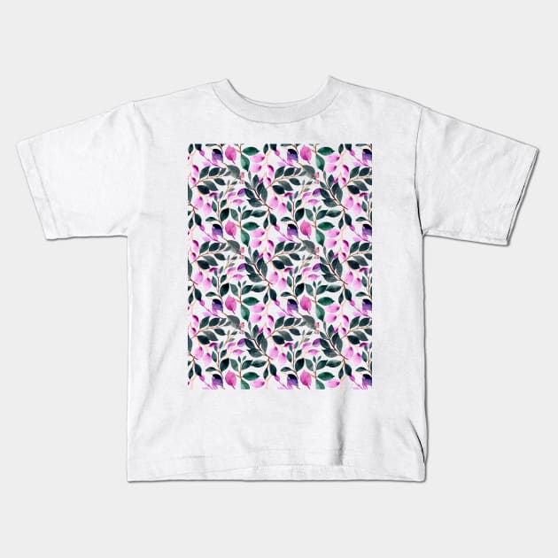 Watercolour Floral Pattern Kids T-Shirt by MarjanShop